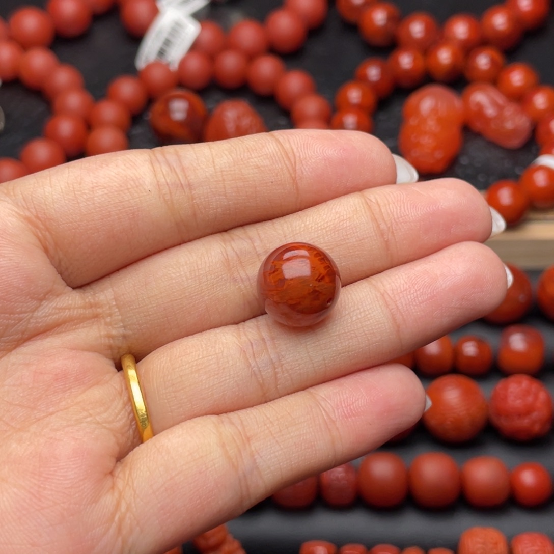 大***吃南红玛瑙未镶嵌手串Y13.2mm牛血火焰单珠