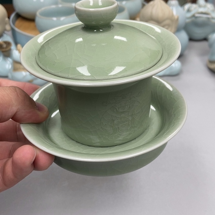 瓷豆绿三才马蹄盖碗瑕赵琳老师
