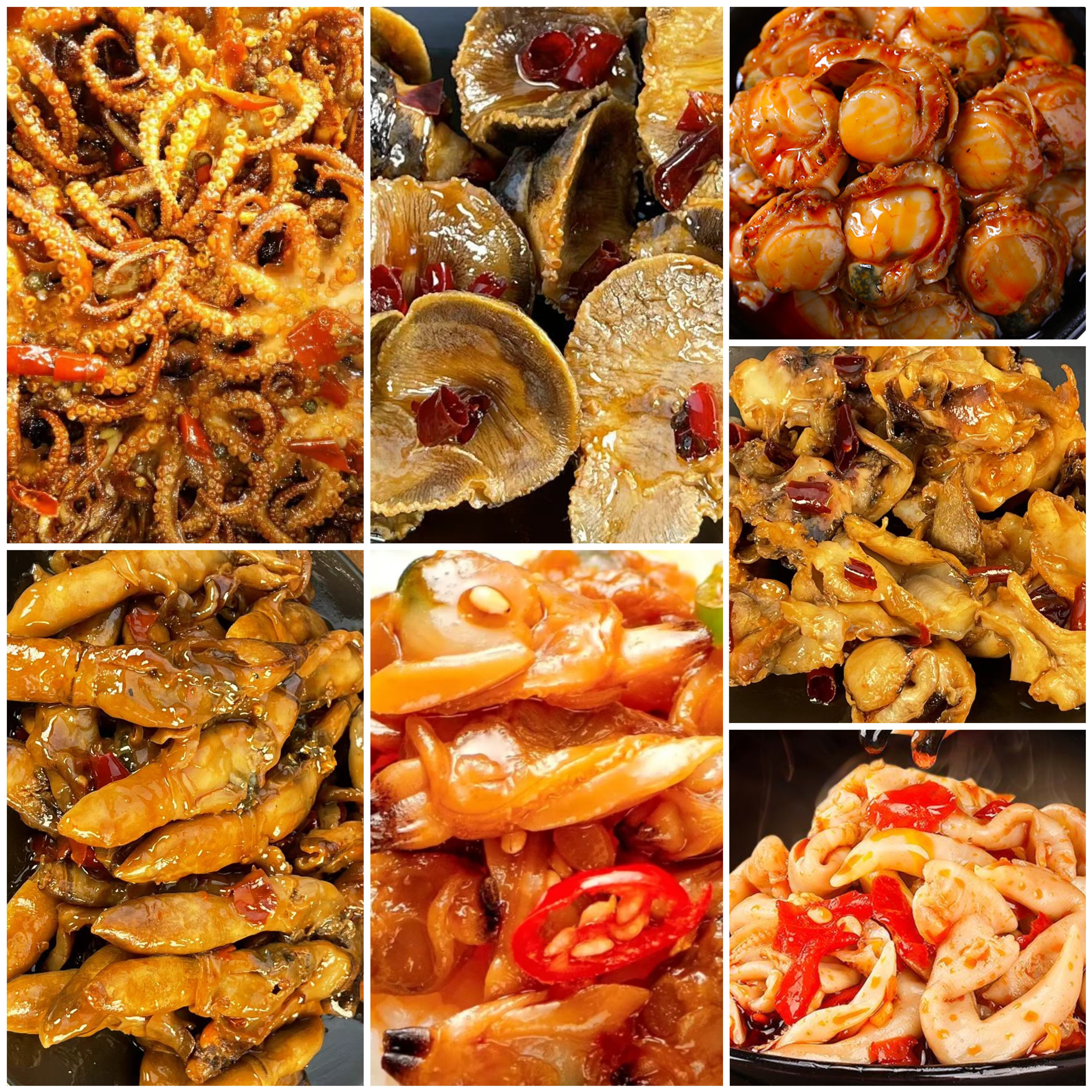 秒S，7大罐，黄蚬子肉，蛏王，港湾贝肉，香螺肉，迷你八爪，鱿鱼脖，鸟贝