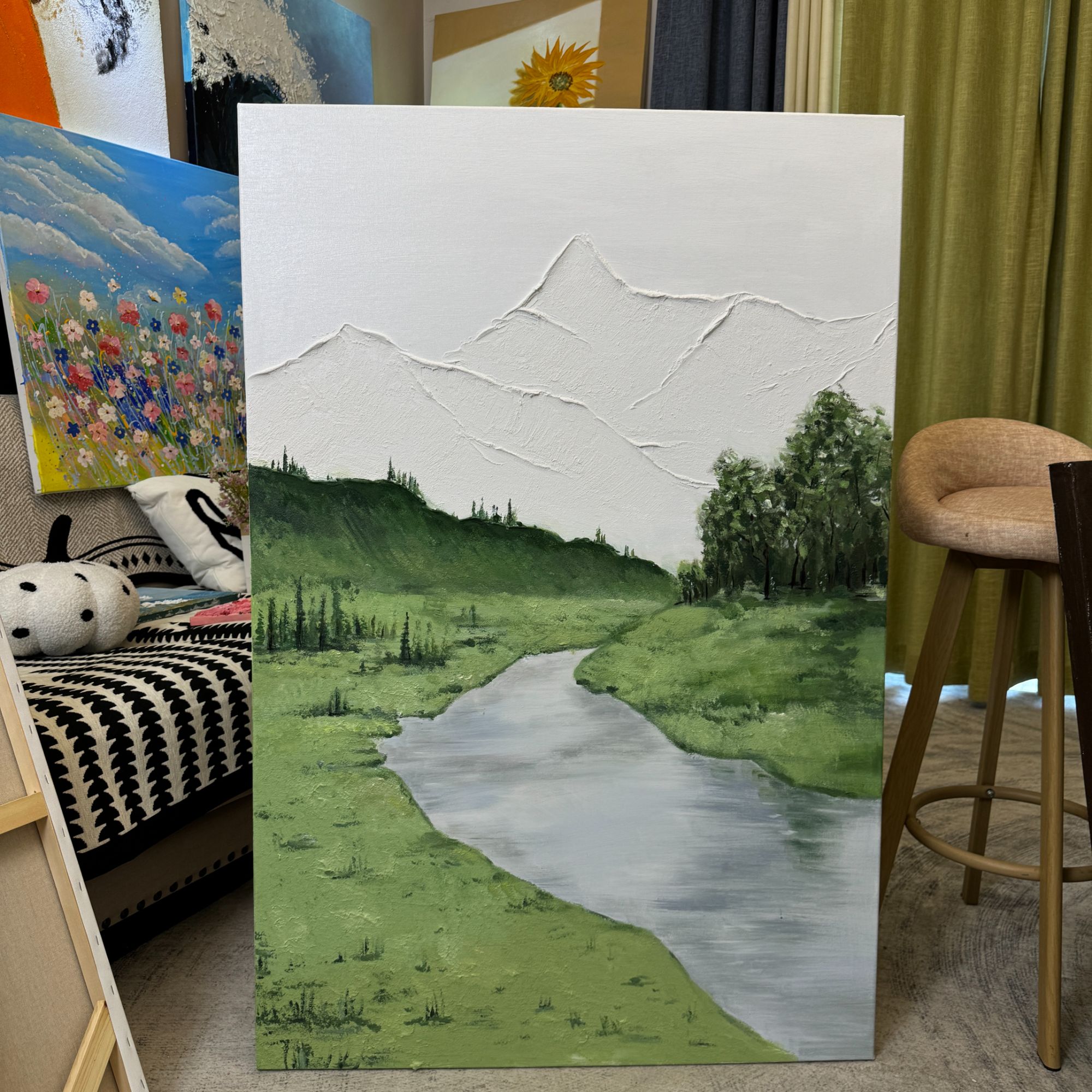《青山云雾》北欧简约风山水景客厅装饰画小众艺术绿色玄关背景挂画
