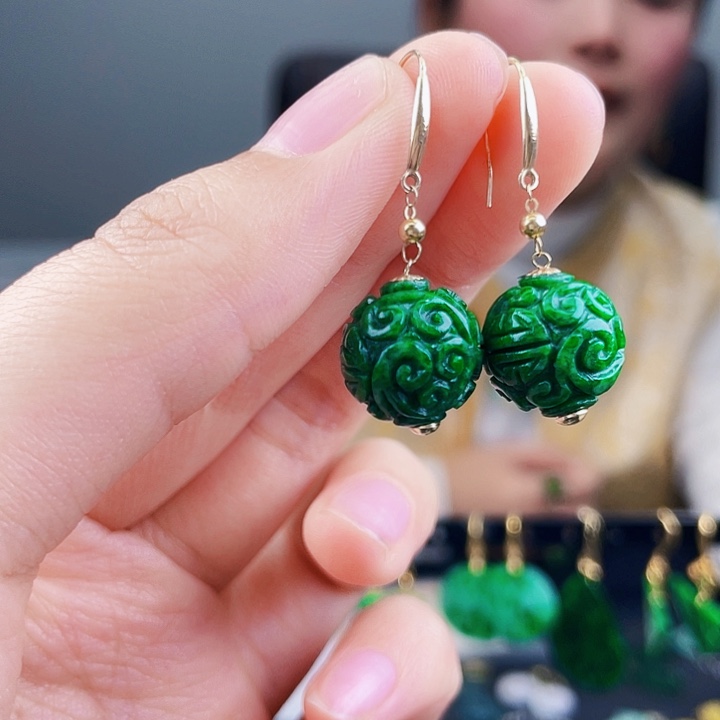 翡翠耳饰18K金镶嵌饰品