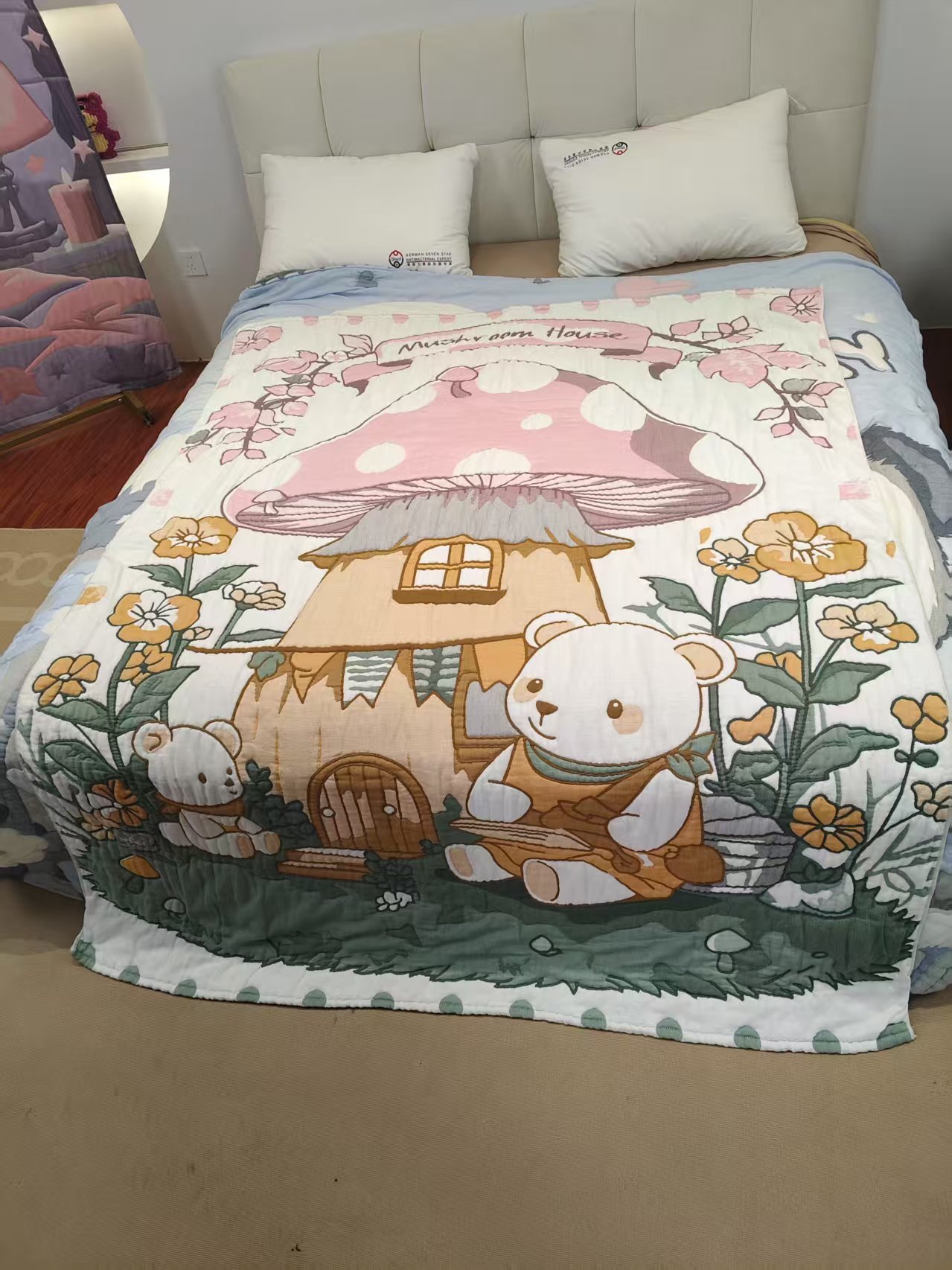 【蘑菇屋墨绿】150*200cm纯棉柔软舒适多功能泡芙被