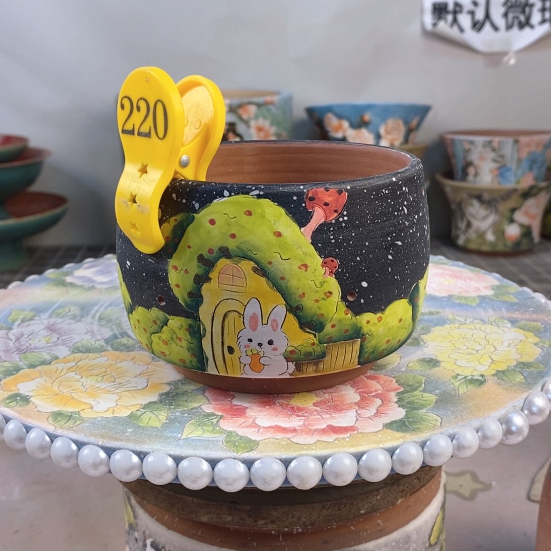 紫砂花盆红陶手绘花盆