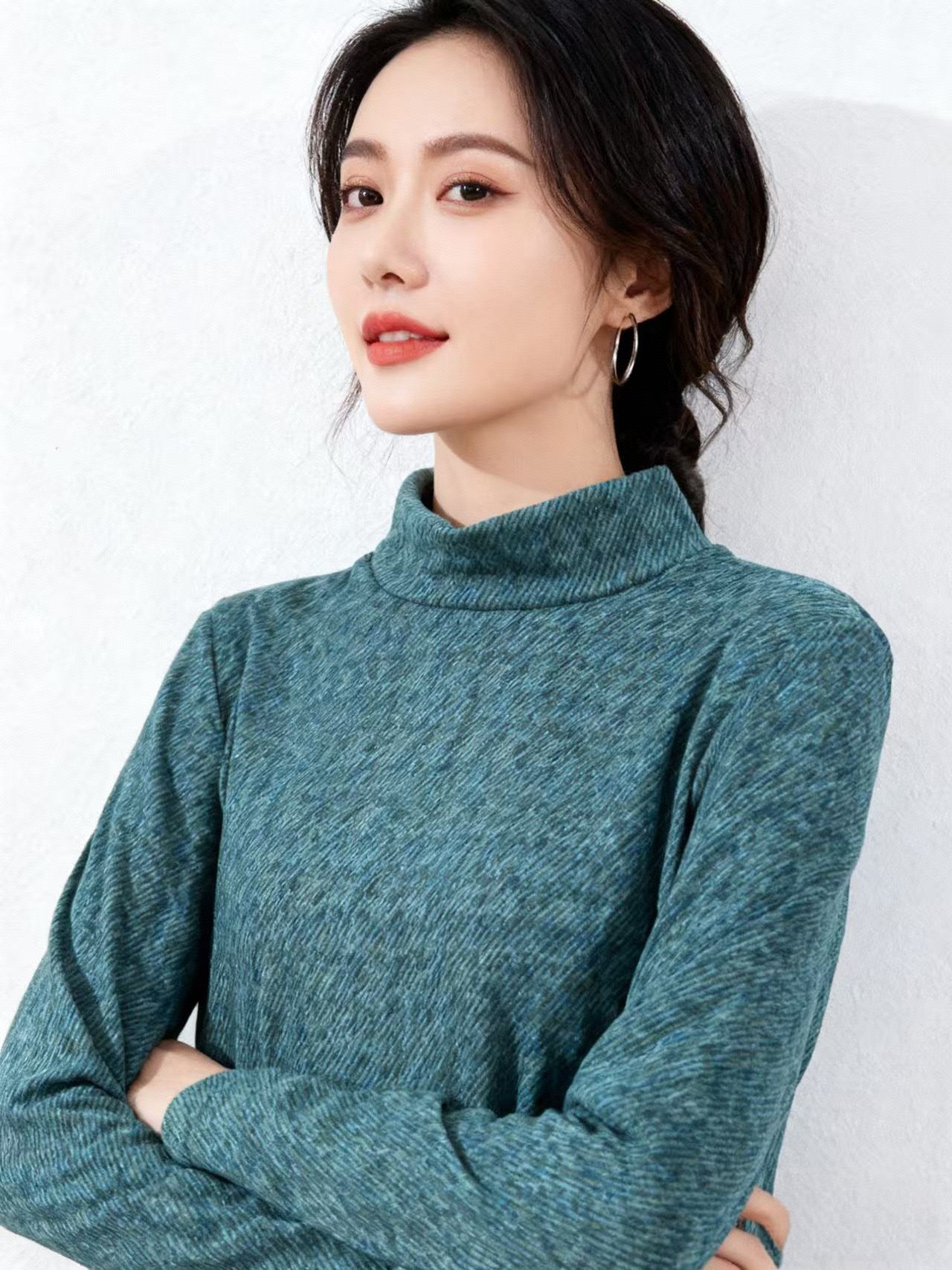 炫彩澳绒高领中高领保暖长袖印花T恤针织新潮风不缩水秋冬气质