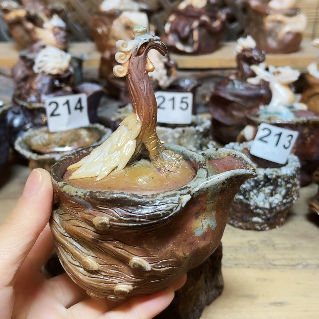 杯柴烧成粗陶手捏捏宝瓶