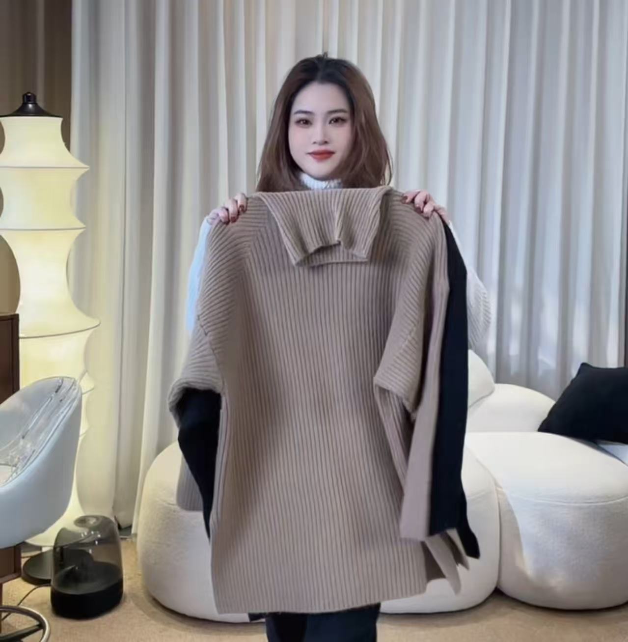 【AXIN定制】精品显瘦下摆开叉高领针织上衣 885