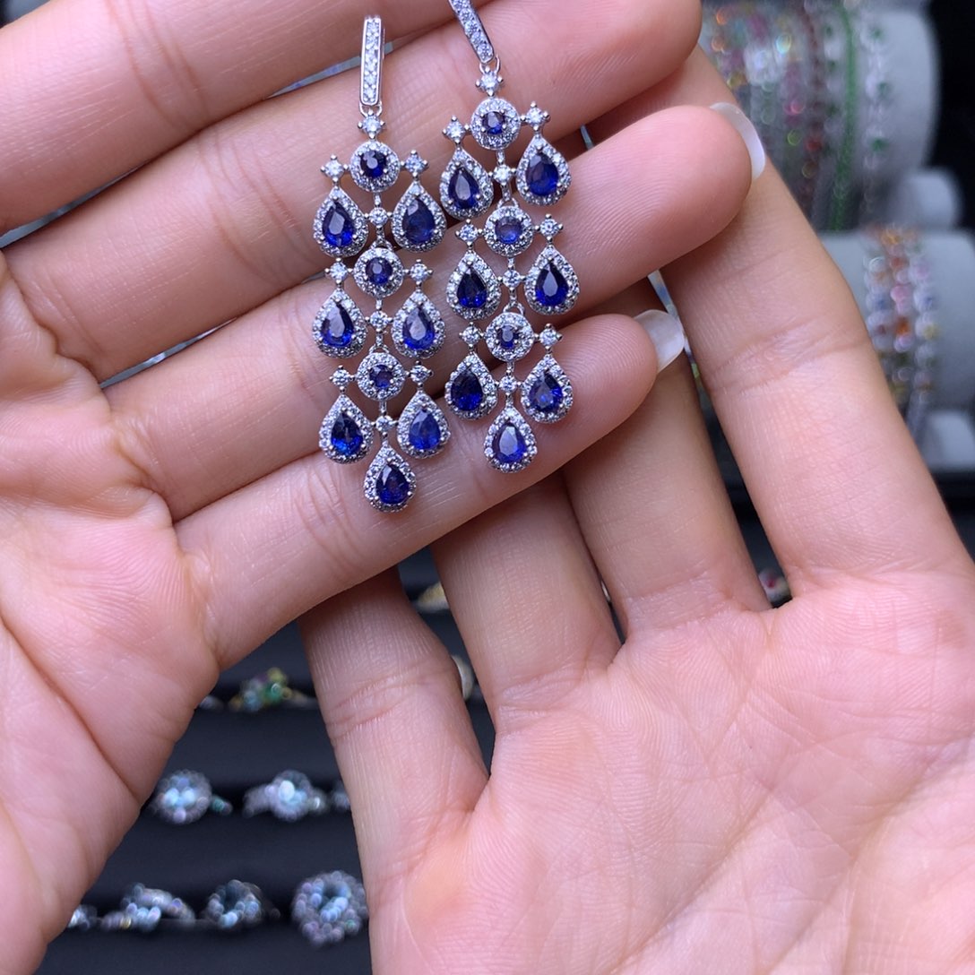 蓝宝石耳环银S925镶嵌