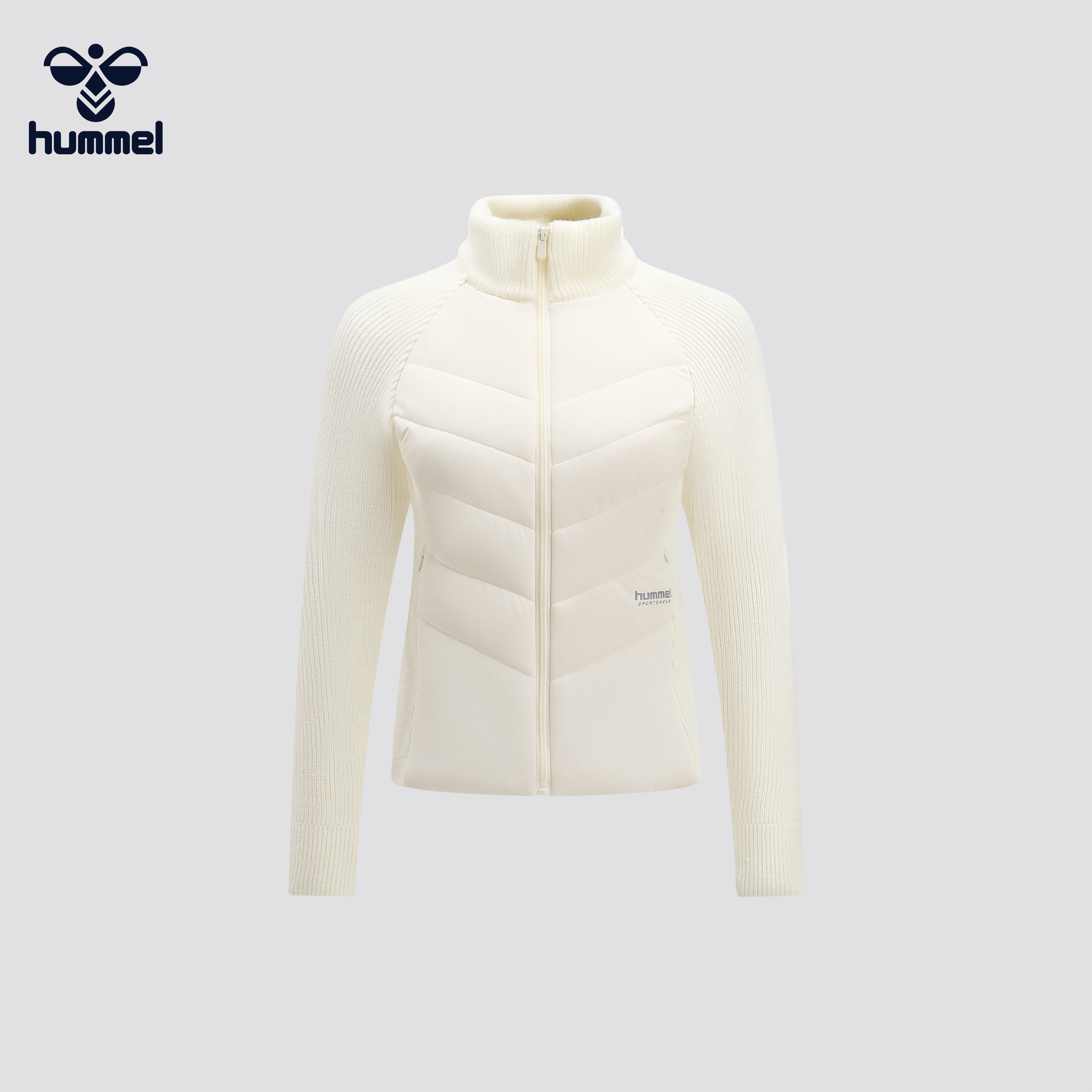 HUMMEL立领针织拼接外套秋冬保暖运动时尚短款修身上衣女