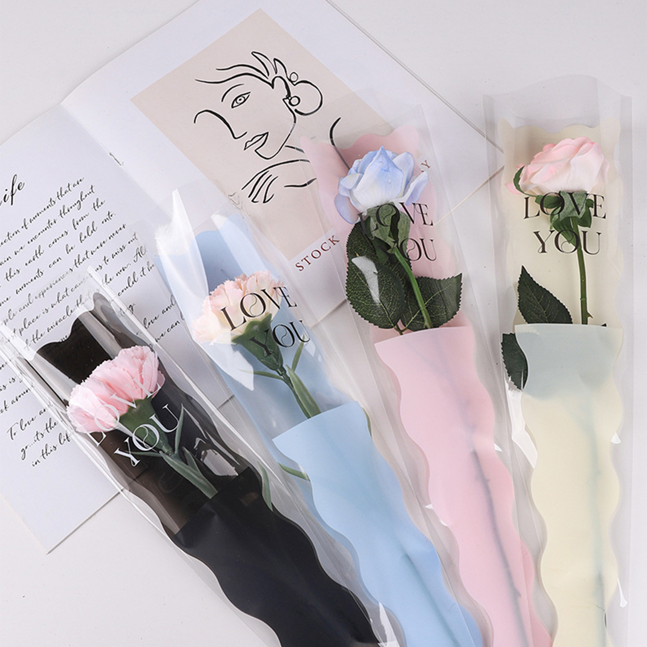 美人鱼鲜花单支花束透明防水opp包装袋花艺资材花店用品