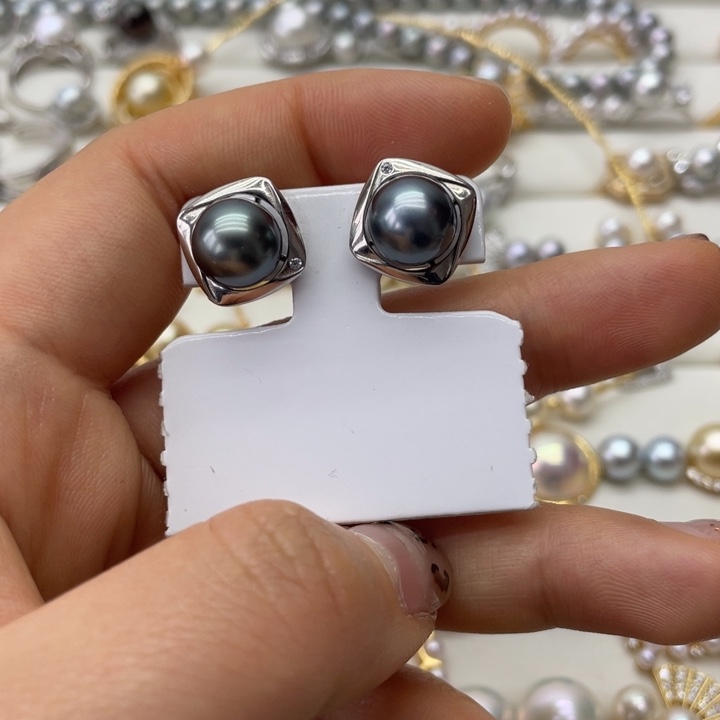 海水珍珠耳饰银S925镶嵌