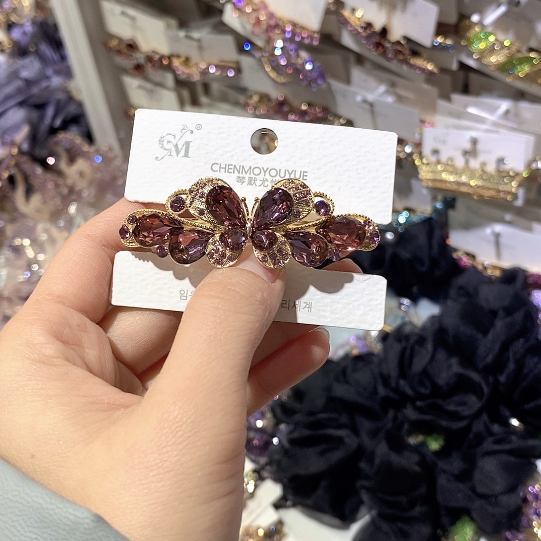 仿水晶合金蝴蝶弹簧夹