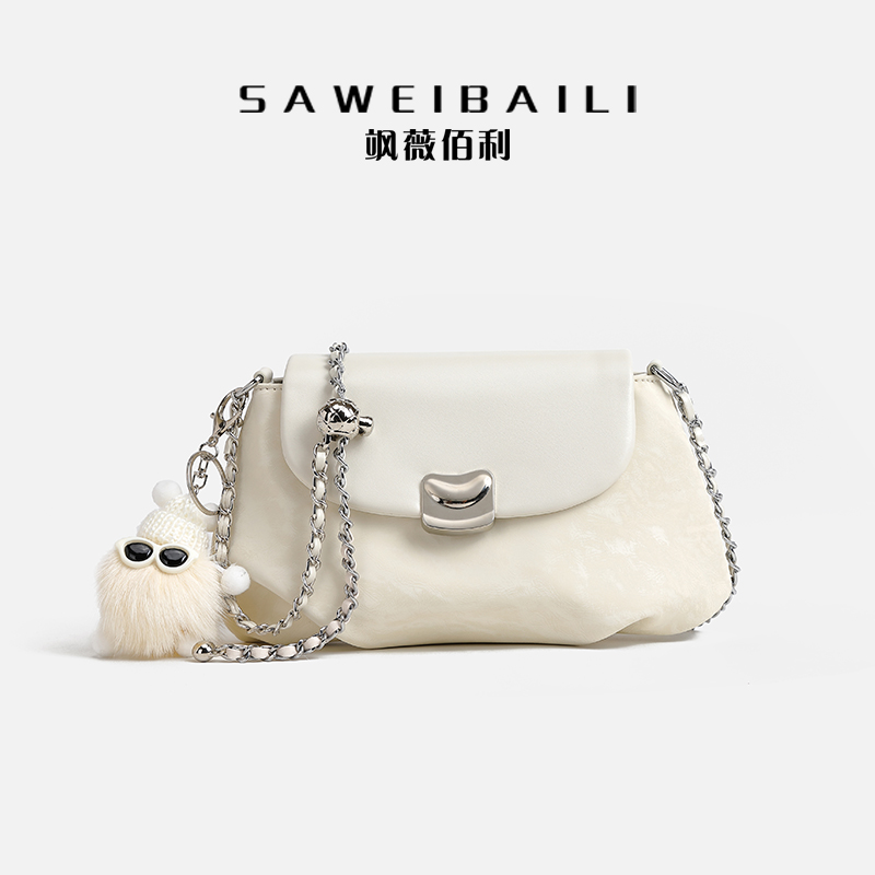 【洛洛限定】琉璃白高级感褶皱云朵包单肩斜挎包-60210-31