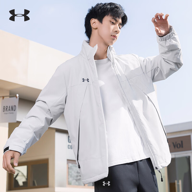 安德玛男士棉服秋冬新款户外防风运动服休闲宽松立领短款夹克棉衣