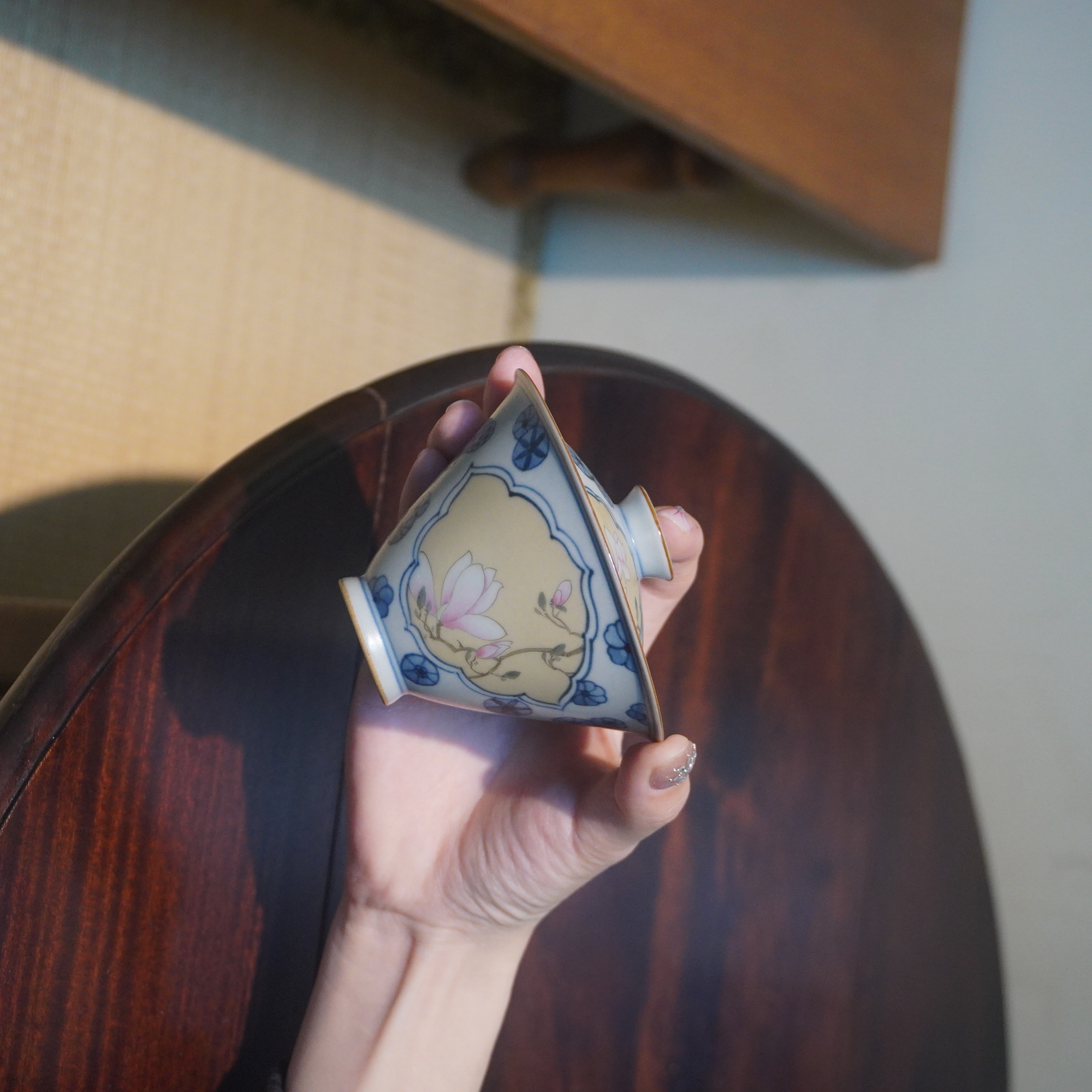 【半闲】归屿堂 | 宣画玉兰皮球花斗笠盖碗