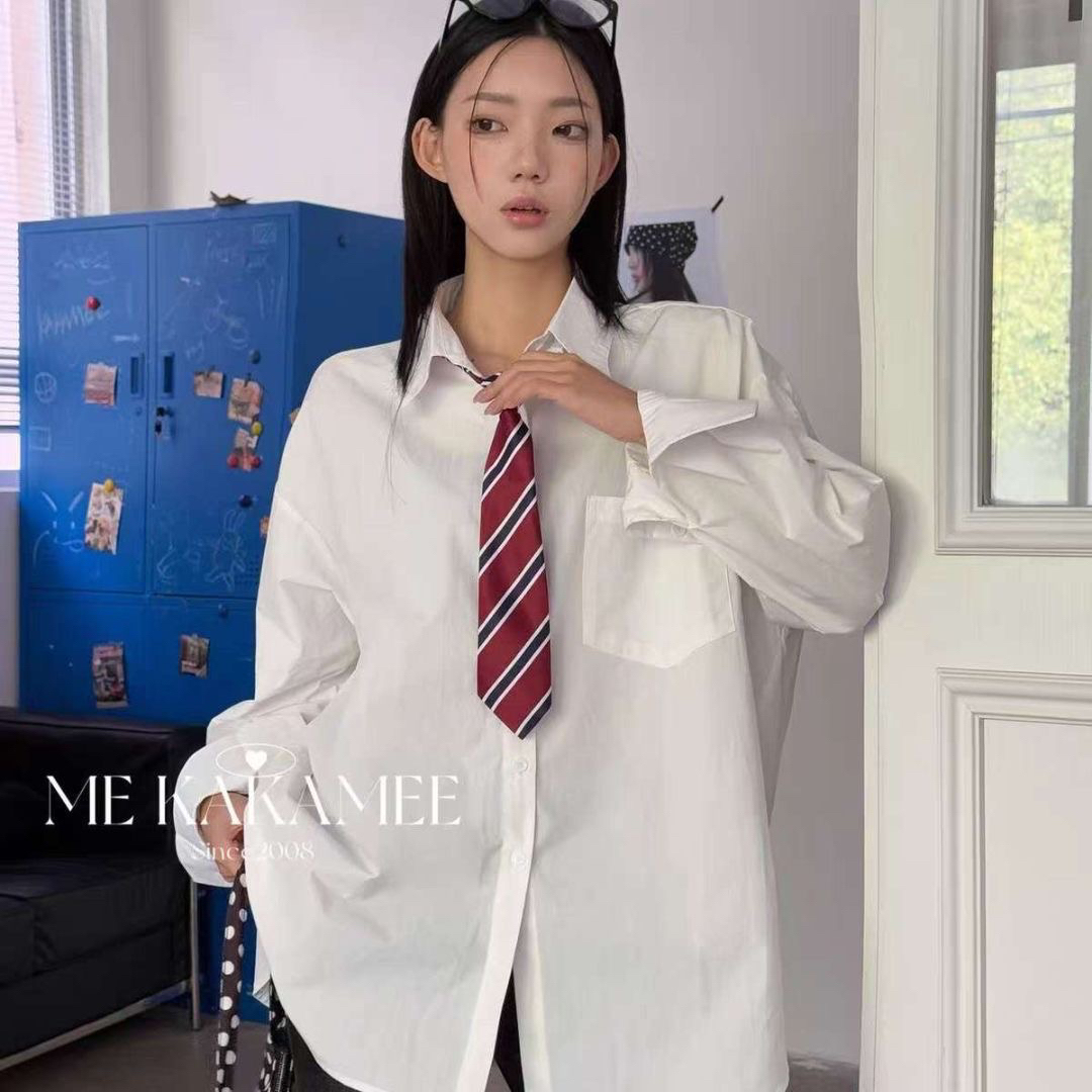 春秋学院风白色百搭宽松衬衫女内搭