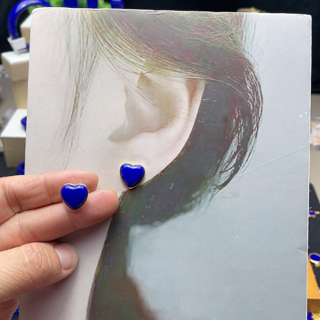 青金石耳钉银S925镀金镶嵌