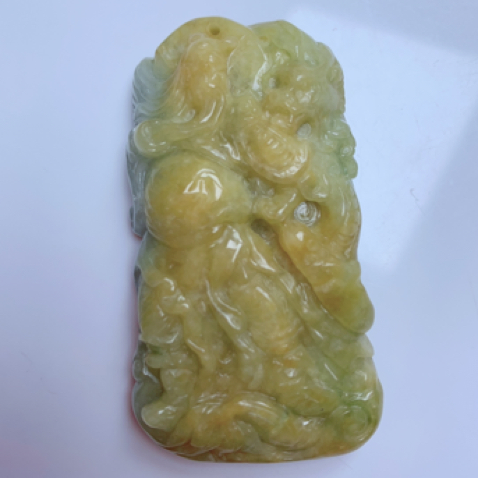 翡翠双彩关公吊坠