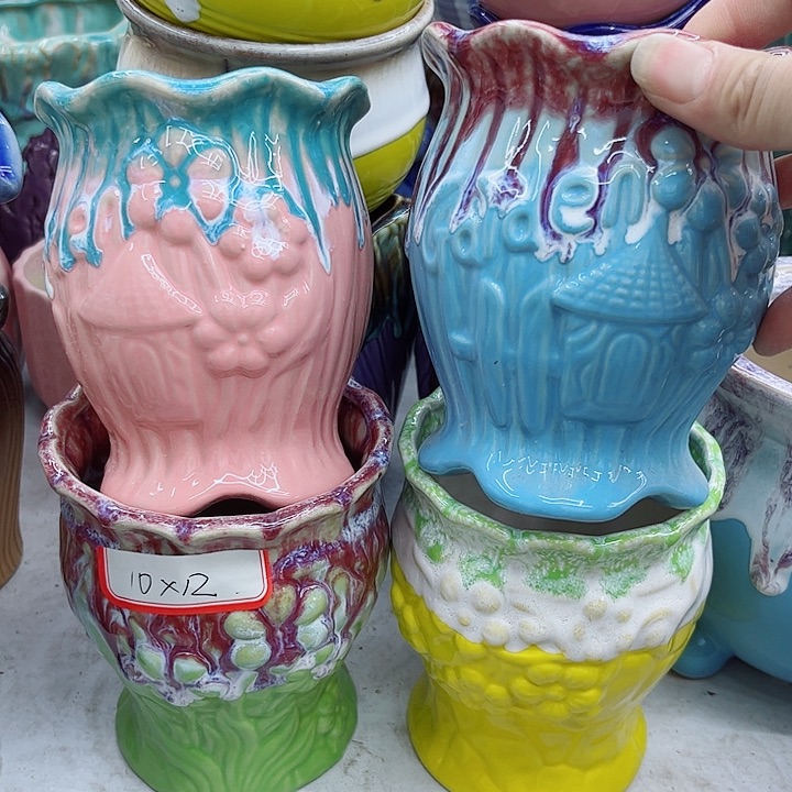 多肉绿植陶瓷花盆9.9包邮，有孔