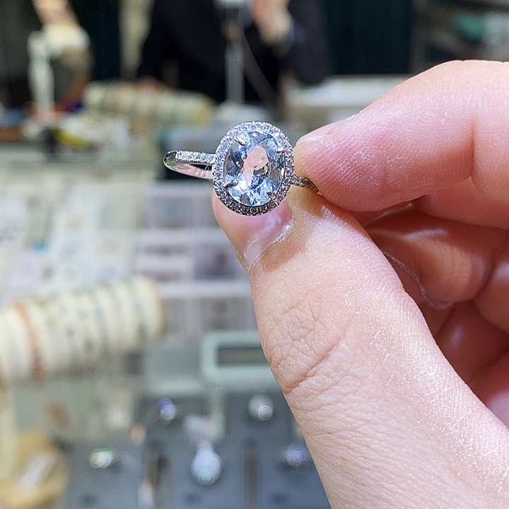 海蓝宝石戒指银S925镶嵌