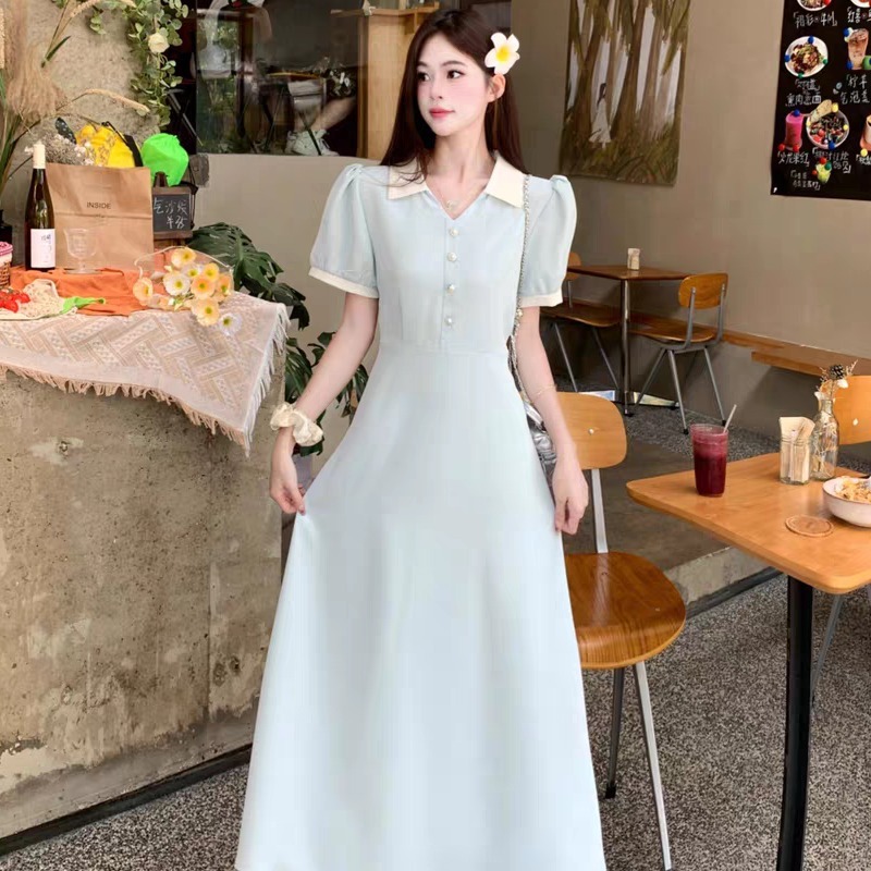 （现货）大码法式polo领连衣裙夏季设计感复古裙收腰显瘦a字裙1846