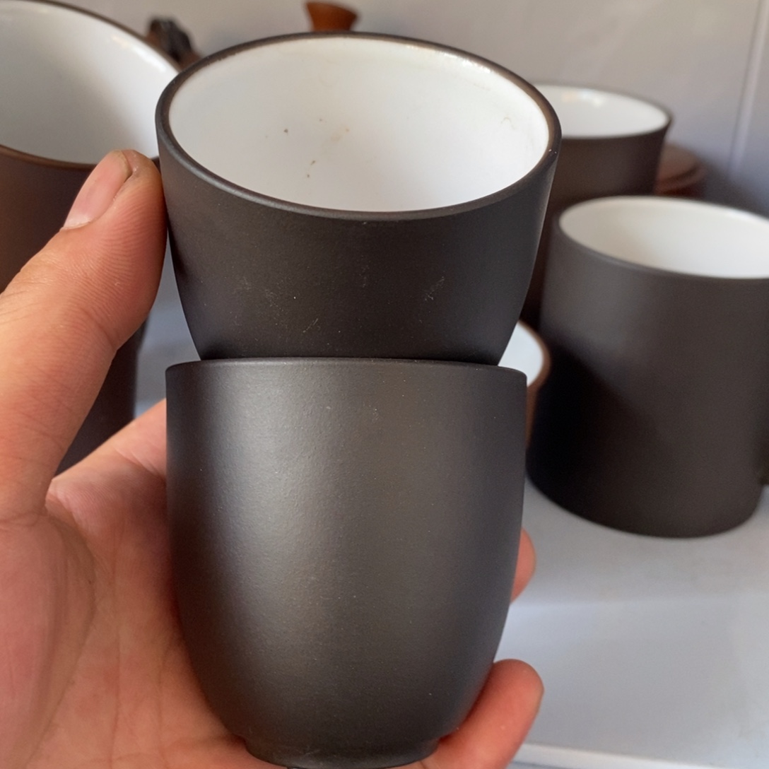 茶壶紫砂黑料白釉杯120cc两个