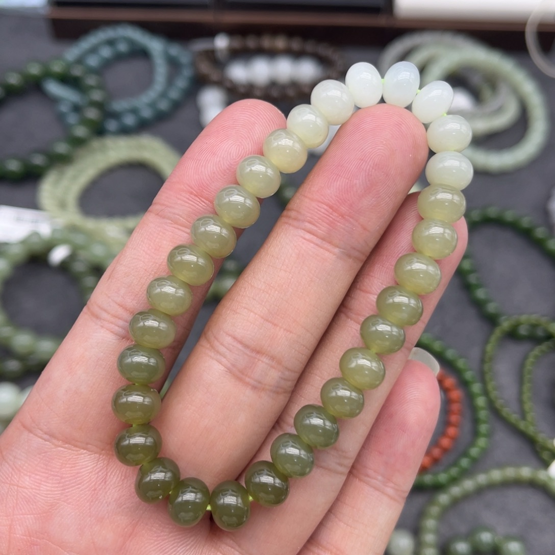 和田玉未镶嵌手串卡8渐变算盘珠