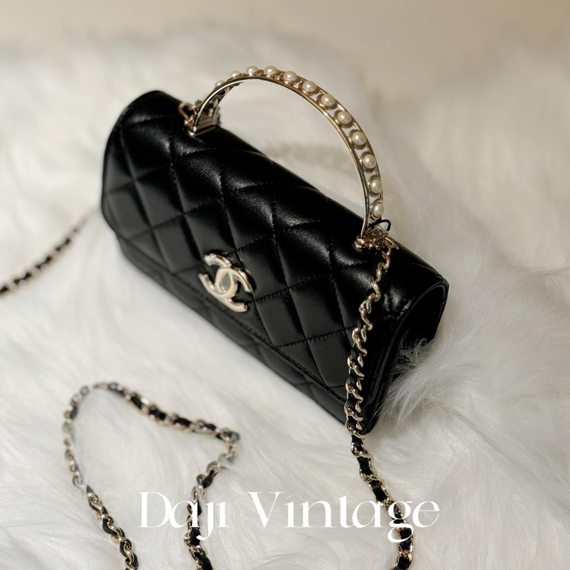 99新 Chanel/香奈儿 24期免息3/大吉中古/黑金珍珠手柄小woc斜挎