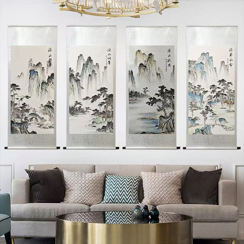 溪山四条屏【国画山水】竖幅四尺卷轴装饰画B36