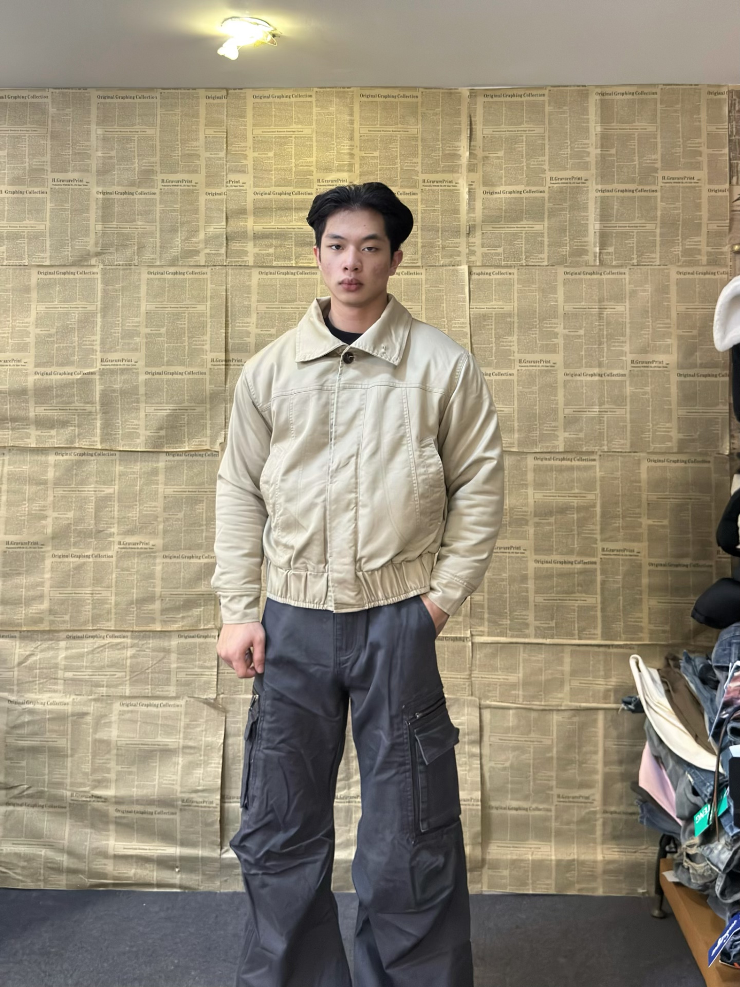 YU811 美式底特律卡其色加绒工装夹克男女冬季翻领高级感短款外套