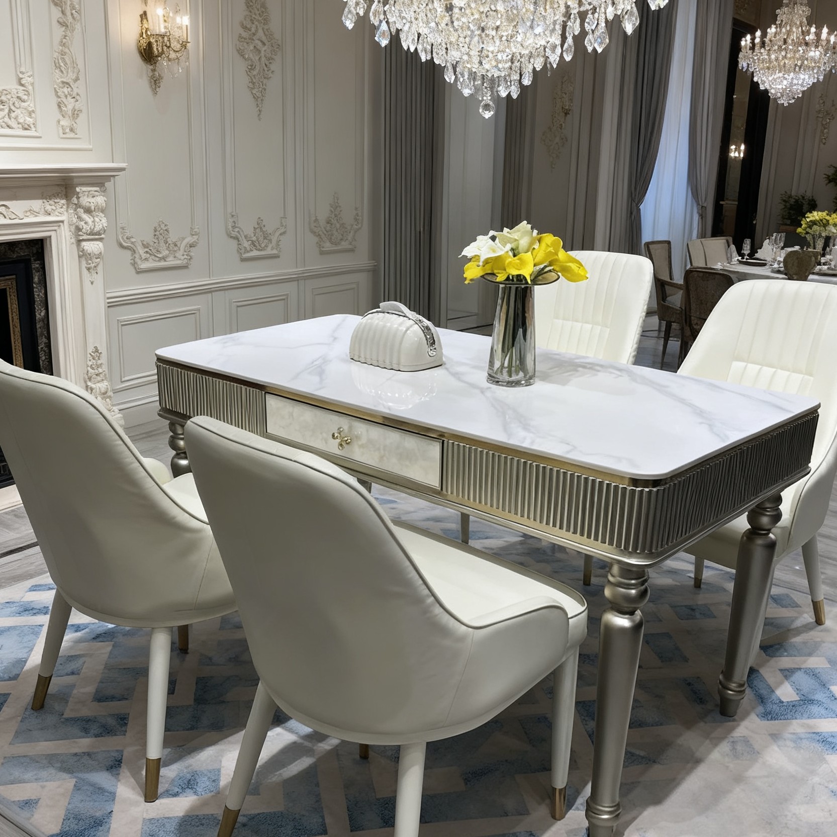 美克家贝壳轻奢餐桌客厅家用饭桌长方形