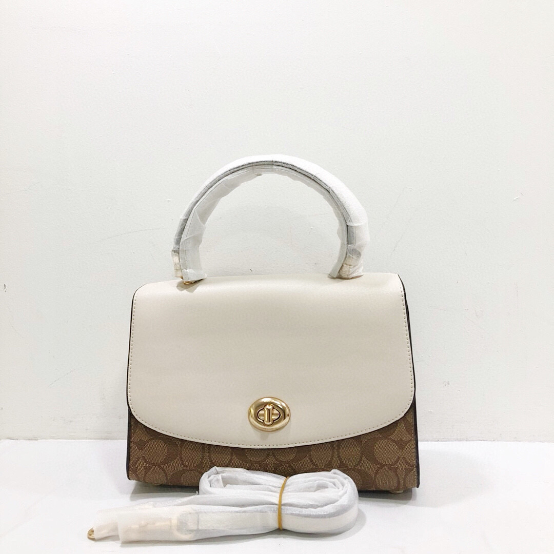 99新 COACH/蔻驰 全皮老花拼色邮差手提单肩斜挎包