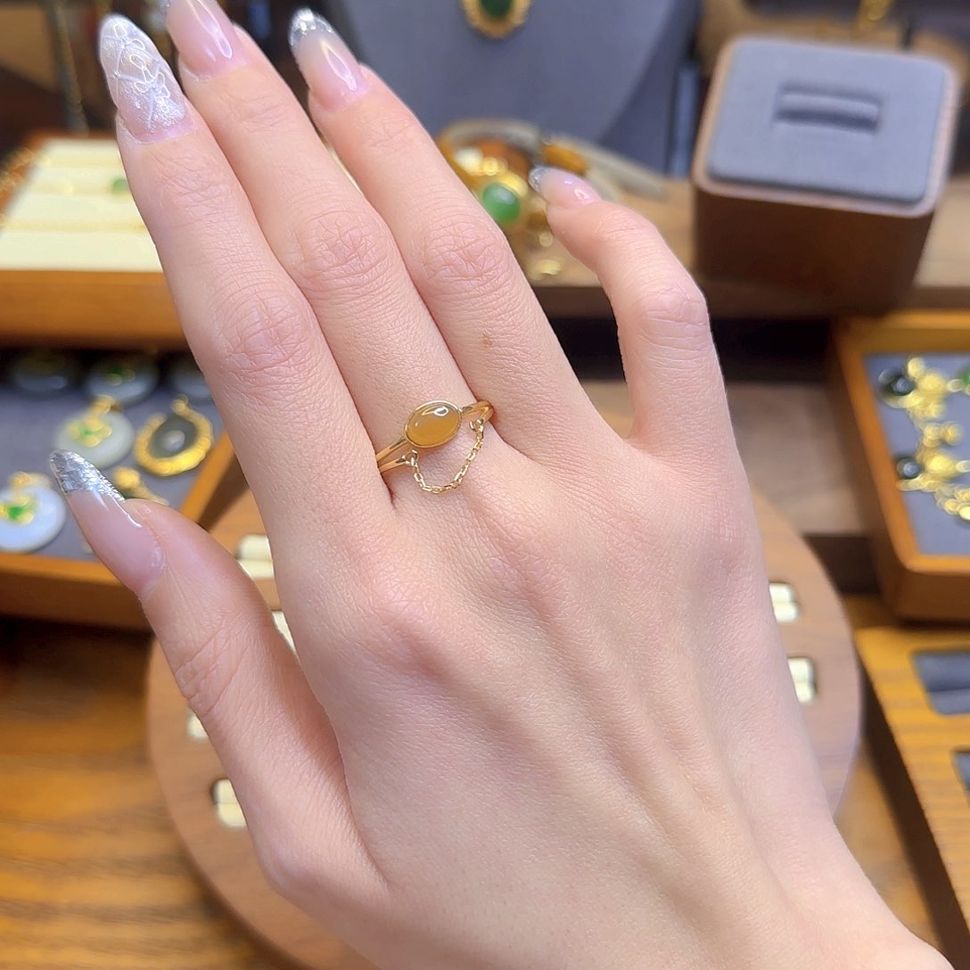 和田玉戒指银S925镀金镶嵌