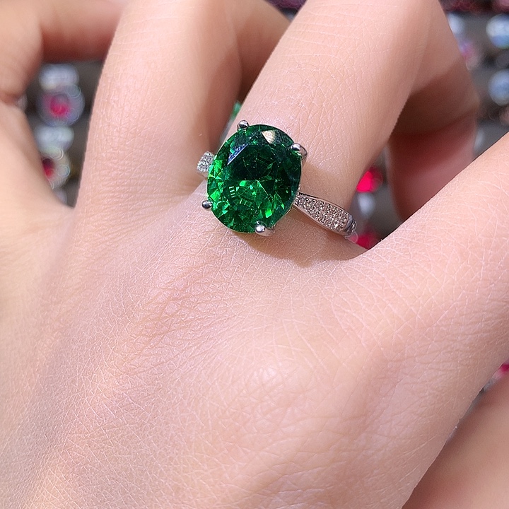 925银沙弗莱绿戒指