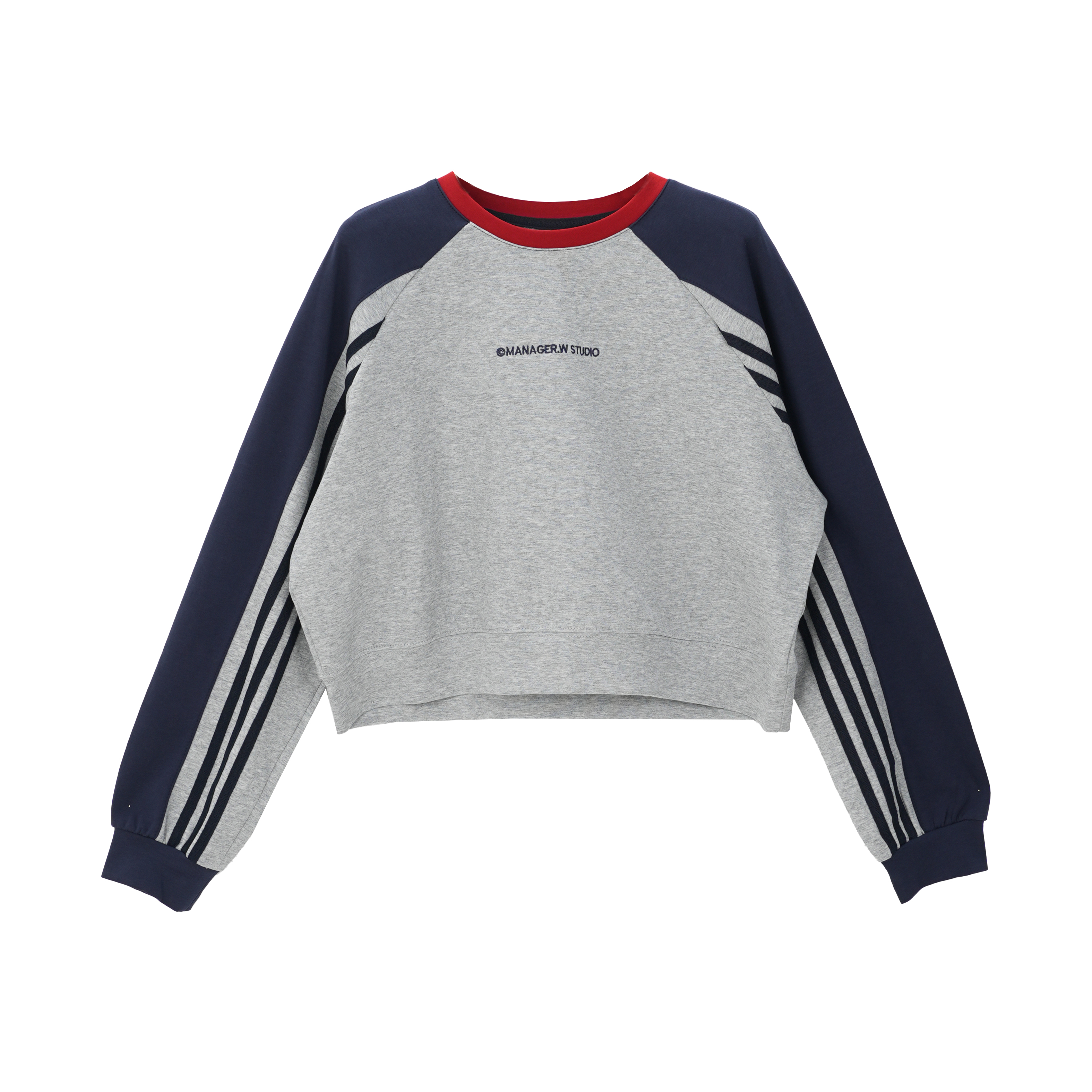 DIDI【拼色领袖】浅秋新款韩系撞色领袖简约设计感宽松插肩袖上衣