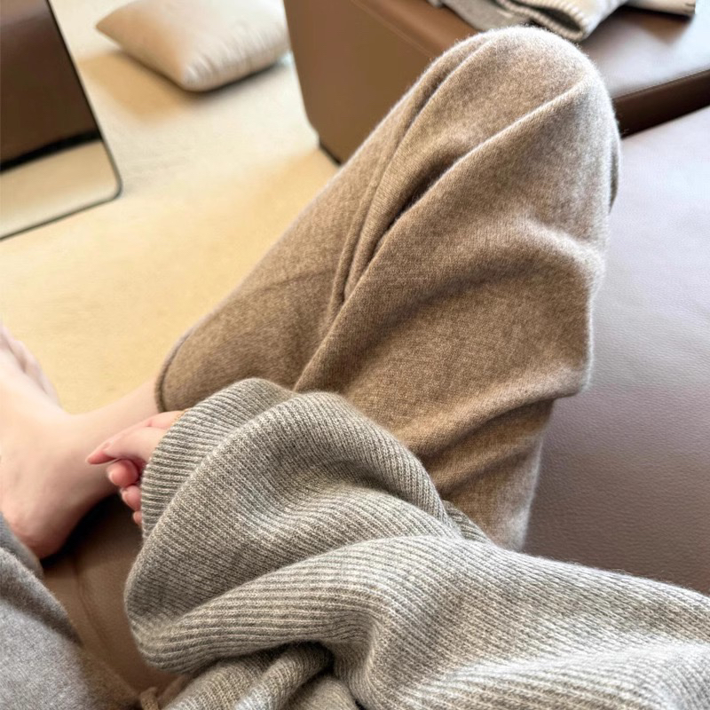 秋冬高腰显瘦针织阔腿直筒女裤