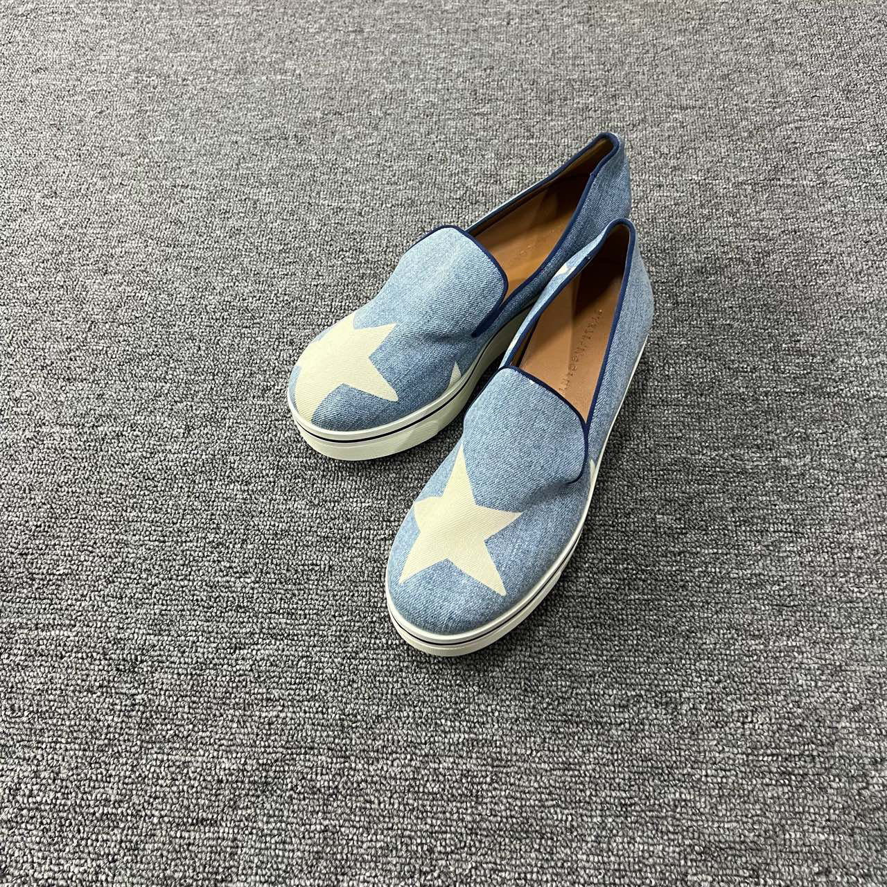 95新  Stella McCartney 蓝白牛仔星星松糕帆布鞋 40码/98新/无配