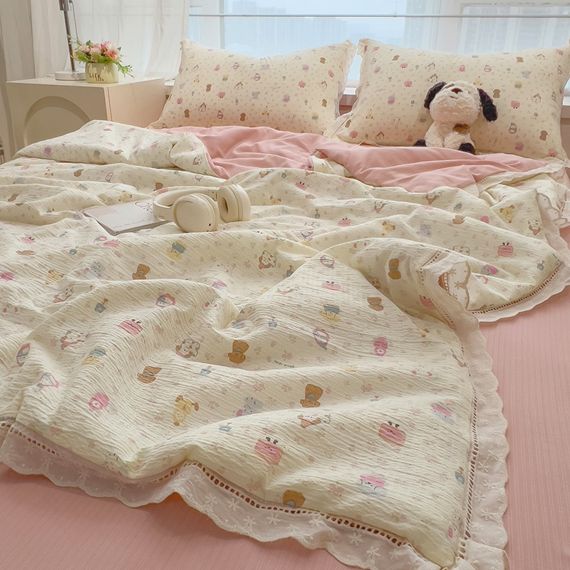 双层纱花边夏被公主风夏季薄款夏凉被小清新宿舍空调被被子