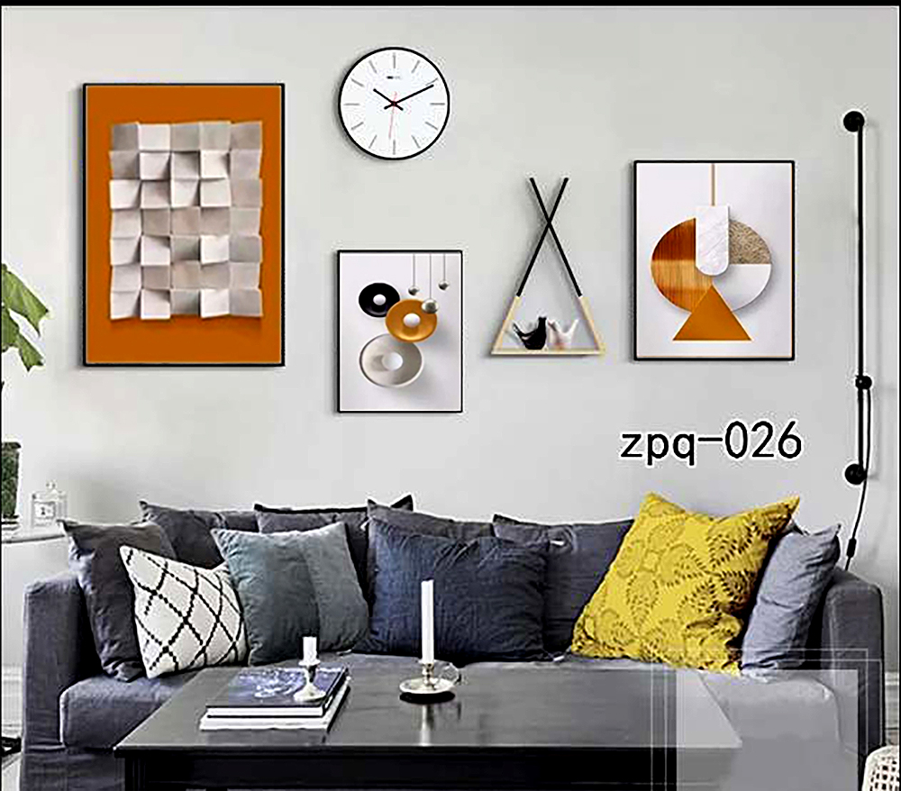 (全疆包邮）【星程】现代沙发背景组合钟表装饰画抽象简约置物架客厅