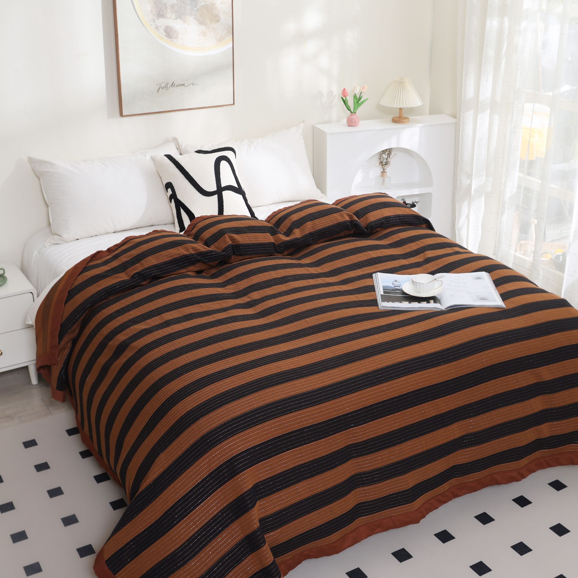 【玉如意】200*230纯棉宽包边多层纱布床盖纱布软席毯子沙发巾