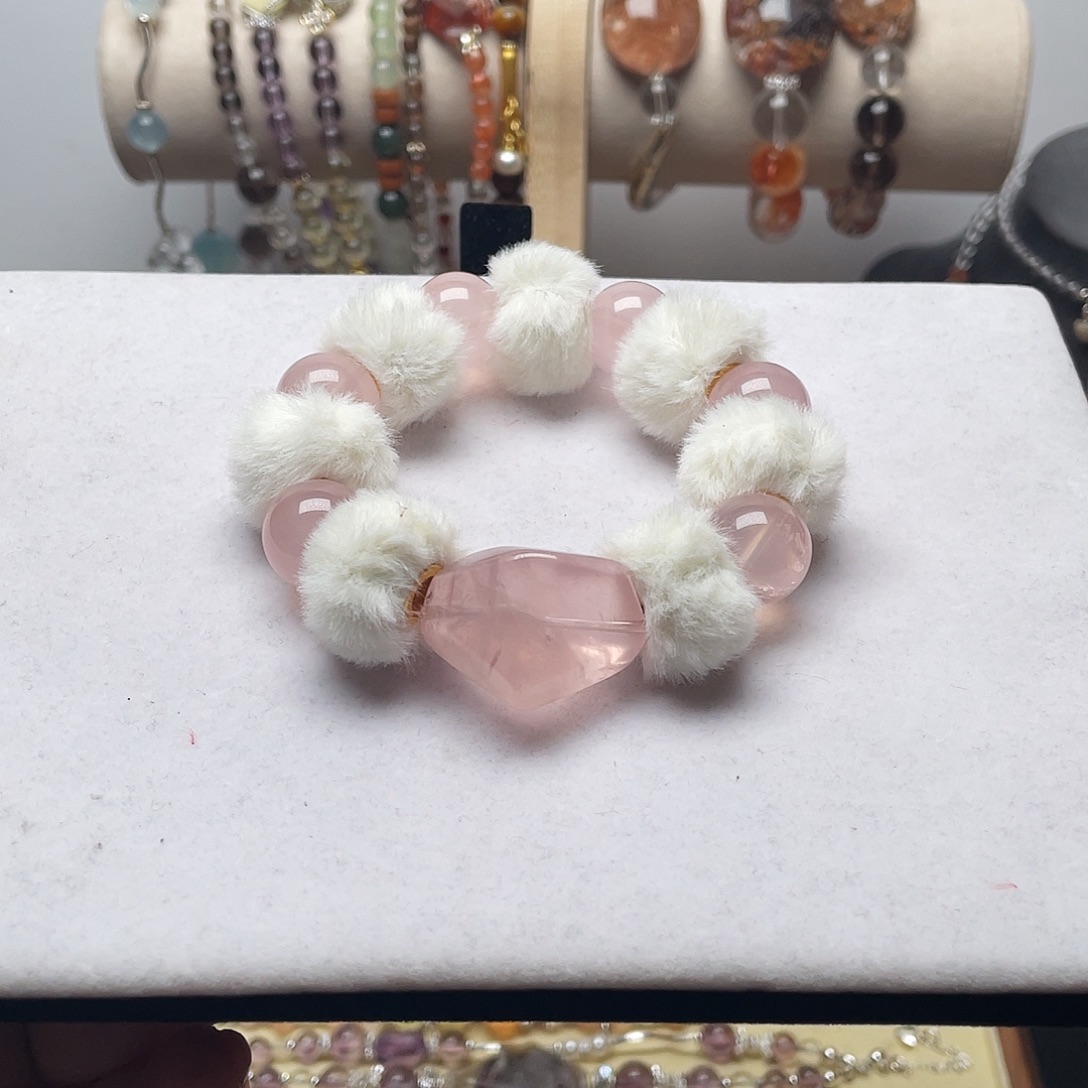 烟晶银S925镶嵌手链粉水手串