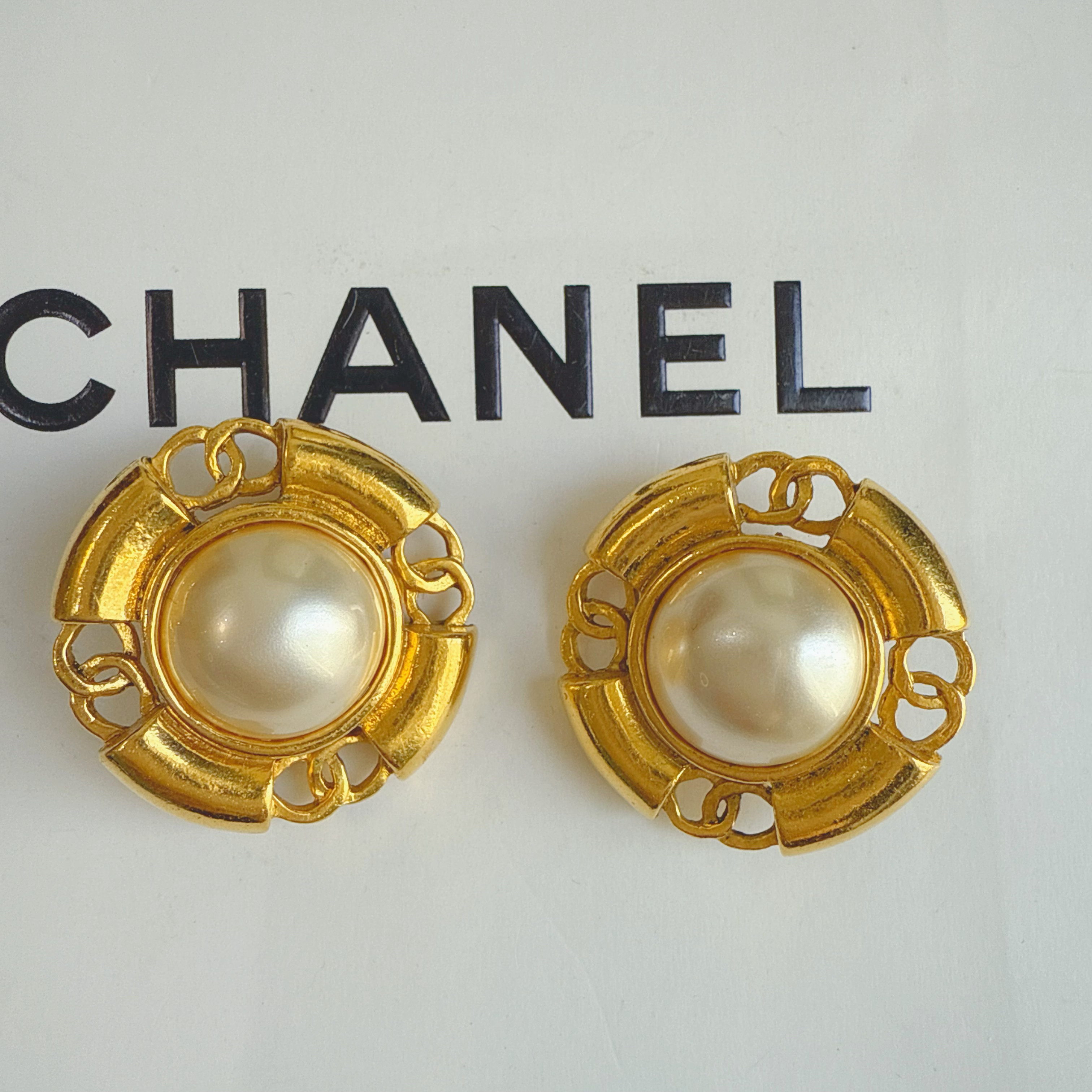 95新 Chanel/香奈儿 Chanel vintage香奈儿中古镂空珍珠耳夹