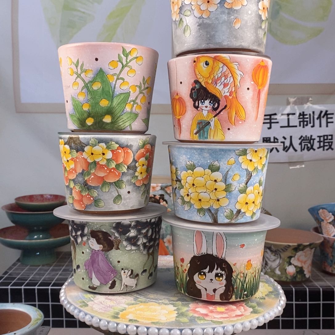 紫砂花盆?**子红陶手绘花盆