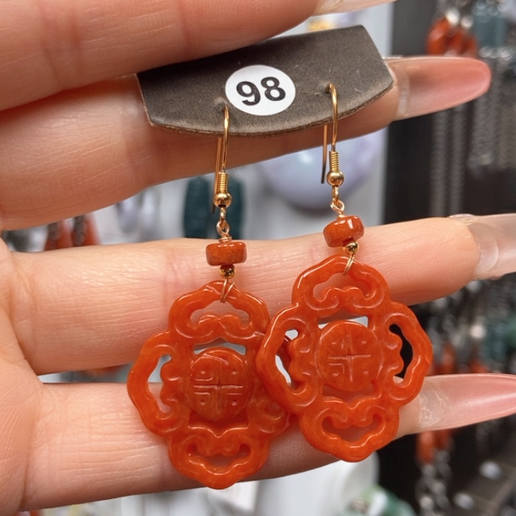 【闪购商品】翡翠耳饰银S925镀金镶嵌优化耳饰