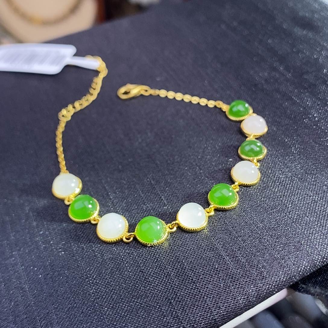 和田玉多样性发一碧玉 925.银手链未镶嵌