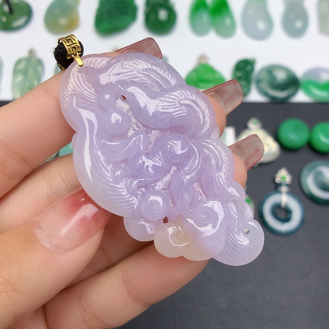 翡翠颈饰18K金镶嵌九尾狐