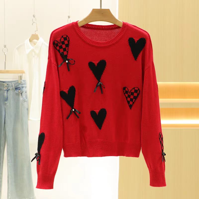 套头款毛针织衫时尚宽松网红春季长袖波点印花打底衫