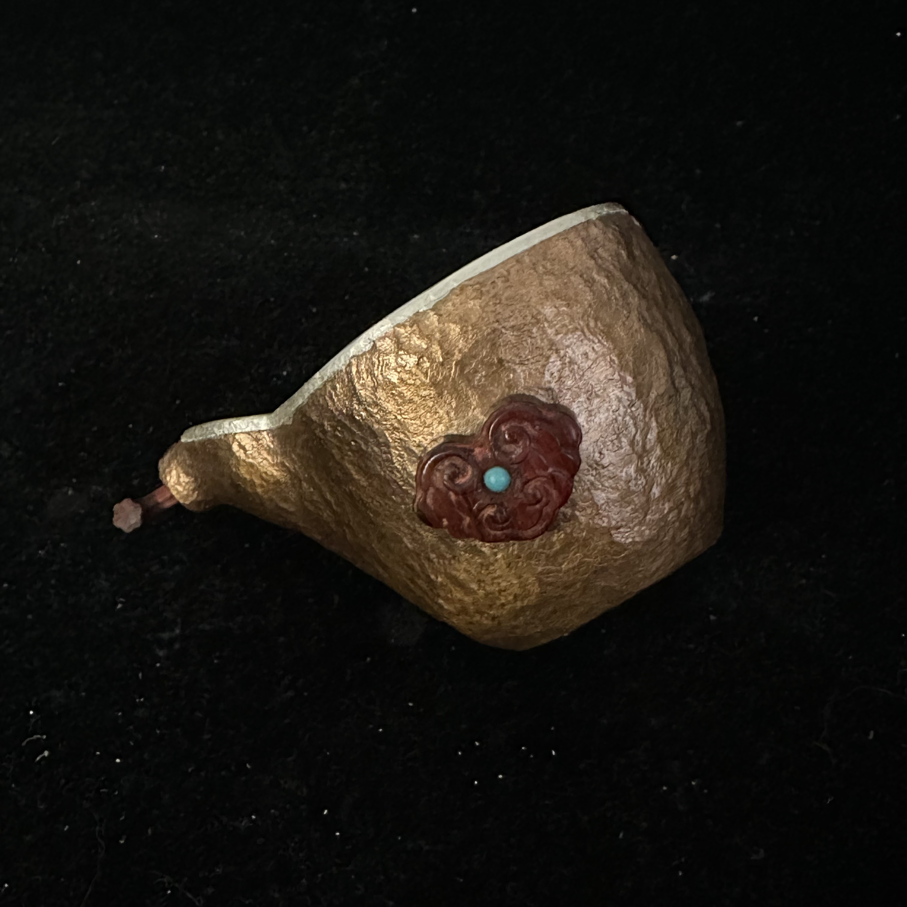 纯手工铜包银葫芦主人杯如意红檀木把手满水80cc