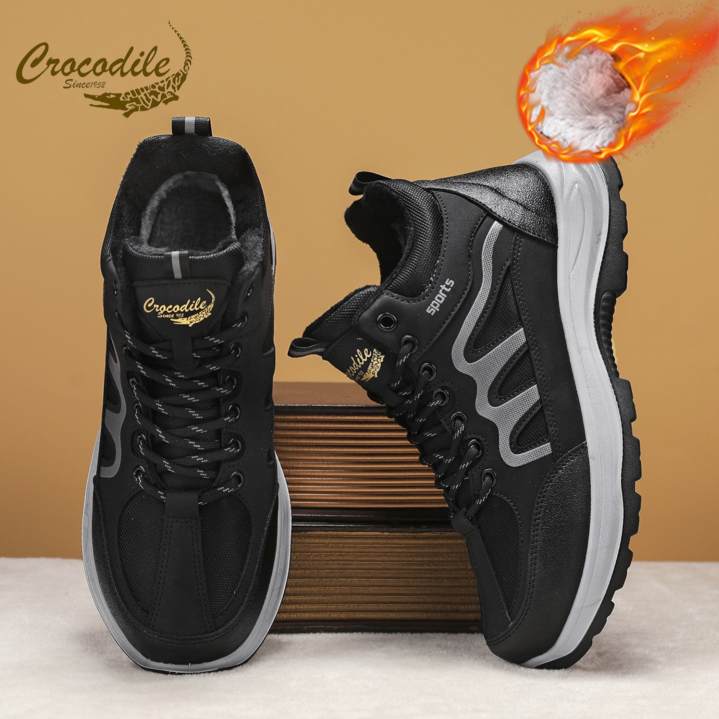 鳄鱼恤高帮雪地靴男士冬季零下40度保暖加绒男鞋户外防滑休闲棉靴