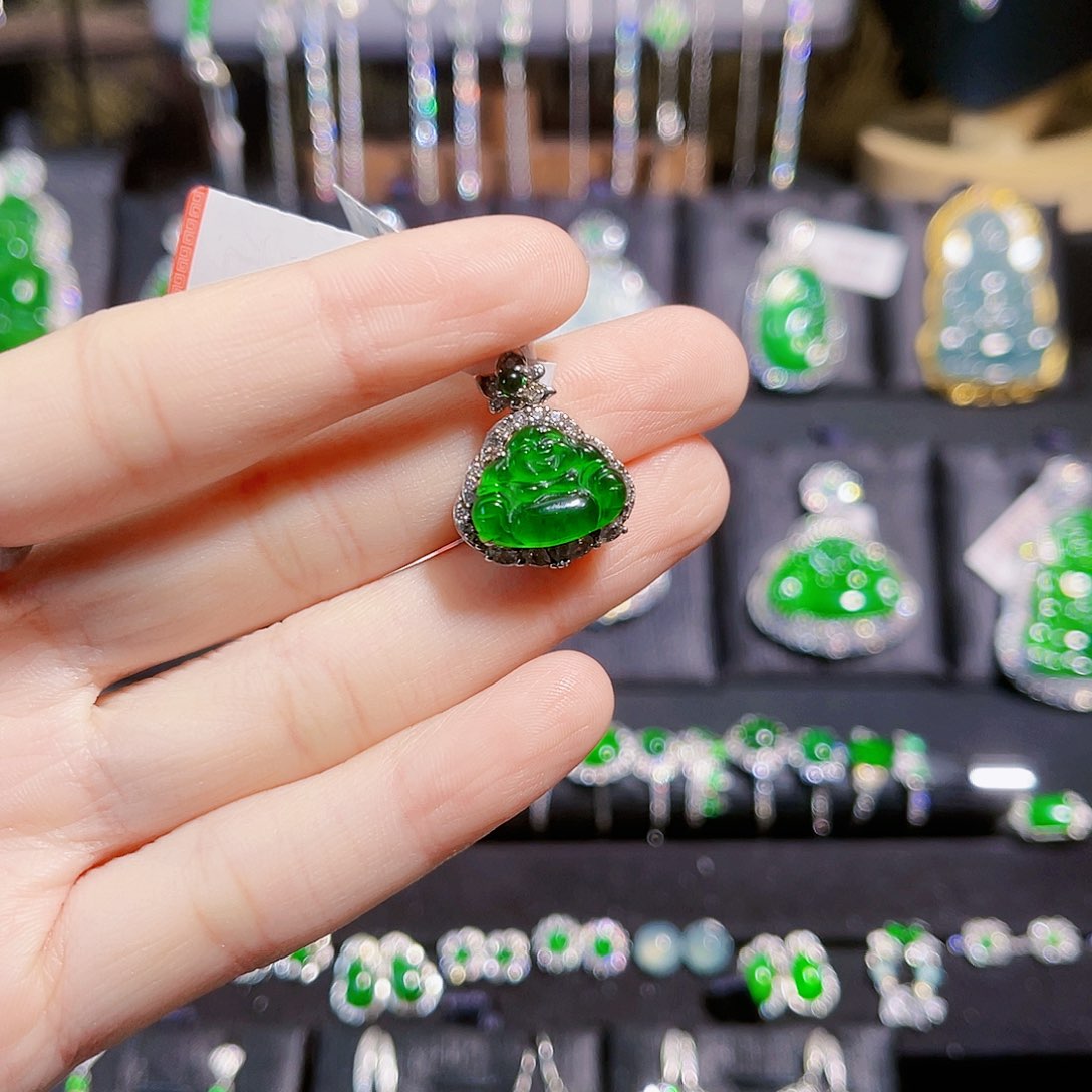 翡翠吊坠(不含链)银S925镶嵌佛公