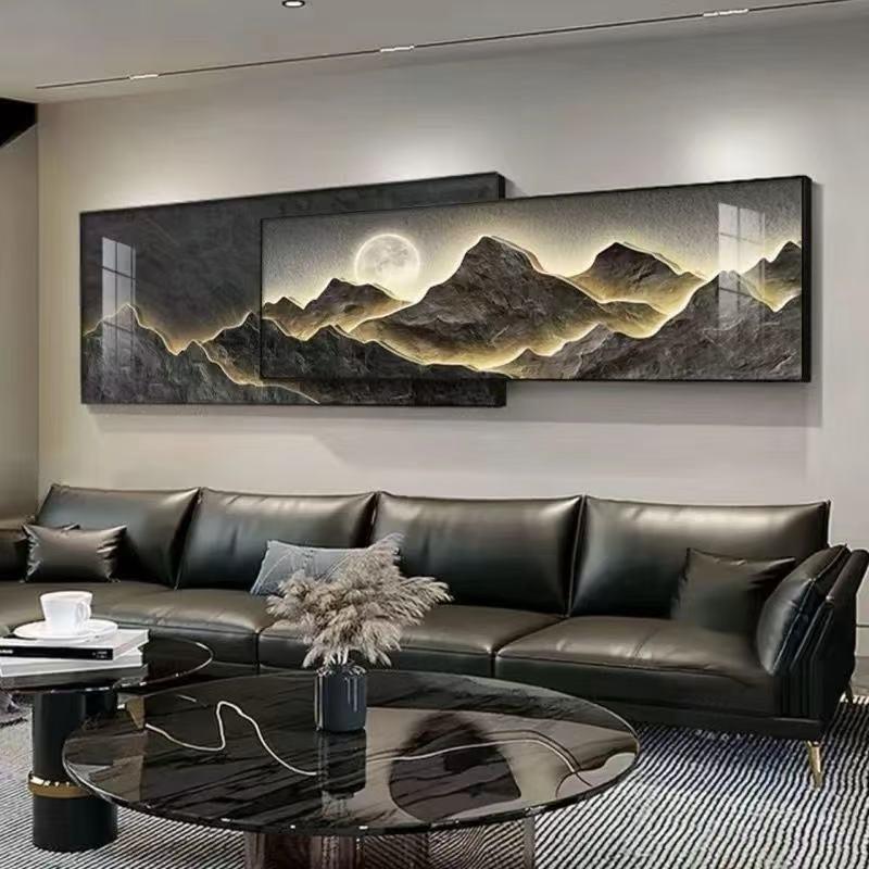 现代轻奢客厅装饰画简约高级沙发高档背景墙壁画大气九鱼叠加挂画